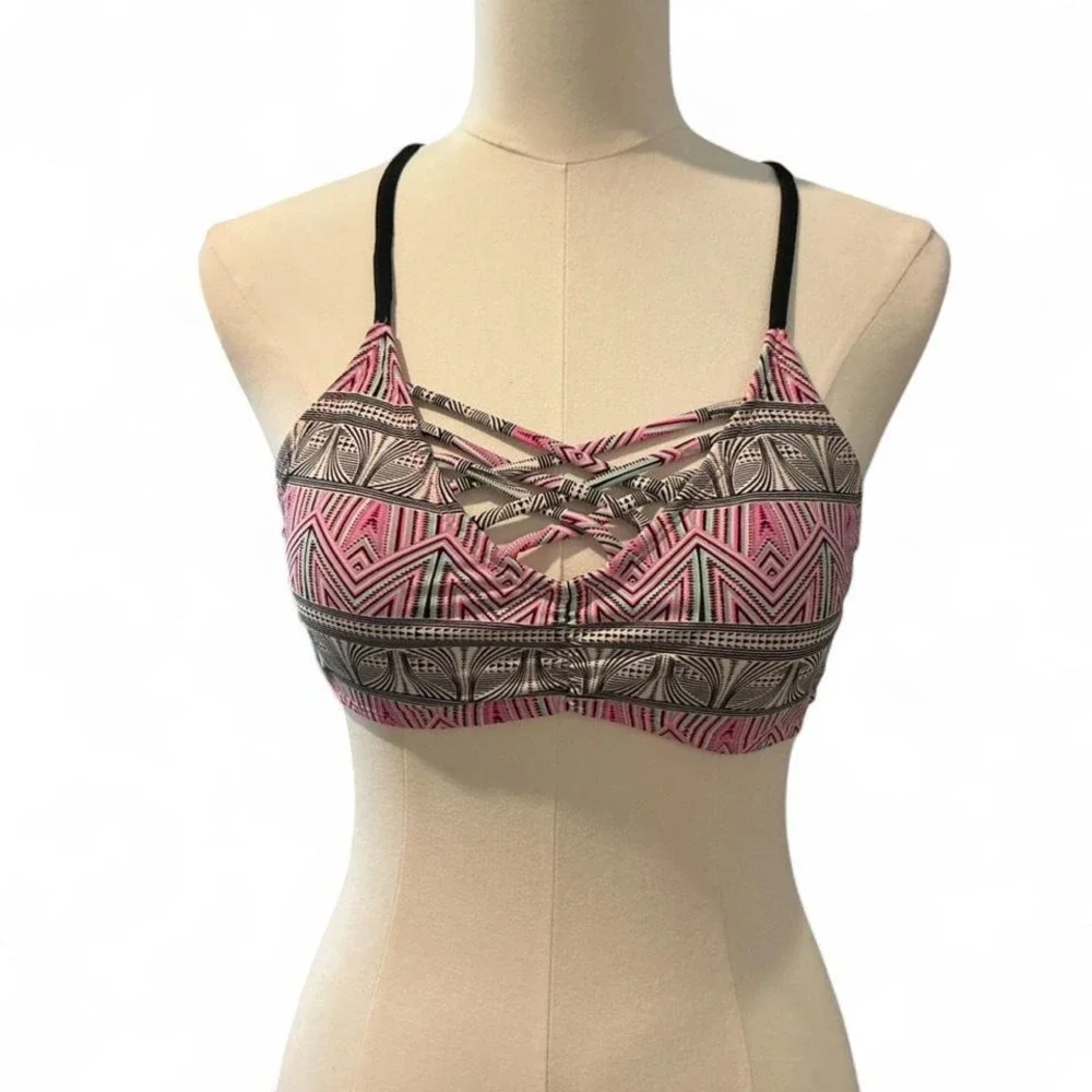 Trillium Bikini Top Girls Large Pink‎ Black Geometric Excellent Strappy Front